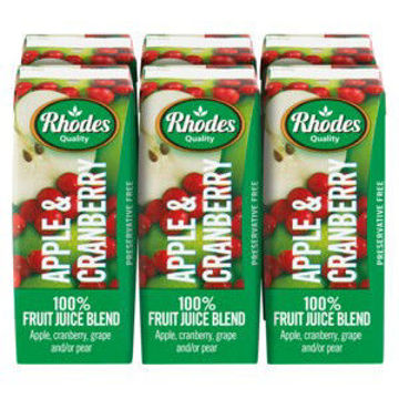 Rhodes Juice 100% Apple Cranb 6 x 200Ml